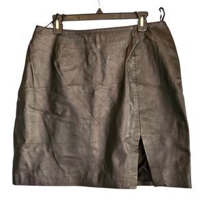 Vintage Bagatelle Black Leather Skirt Size 12 Slit in Front Waist 30 length 18.5